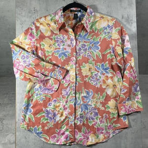 Ralph Lauren Hawaiian Short Sleeve‎ Button Up Shirt Women Size M Floral Tropical